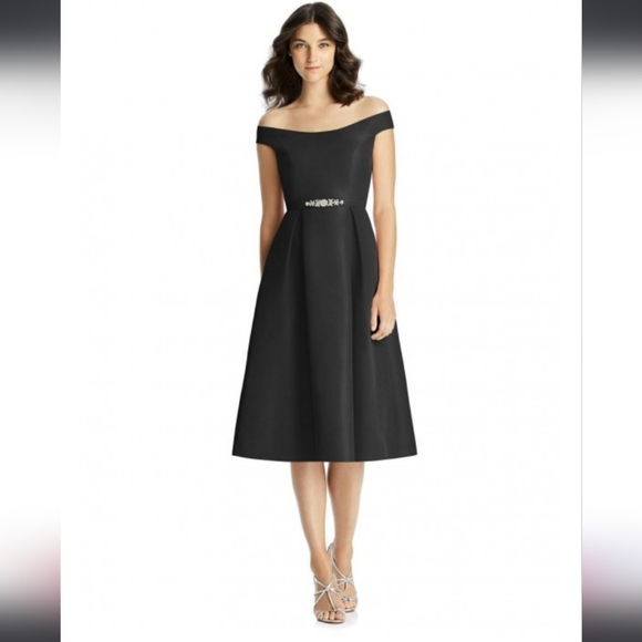 Jenny Packham Off-The-Shoulder Midi Dress In Midnight Style JP1018 Size 12 NWT - Picture 2 of 9